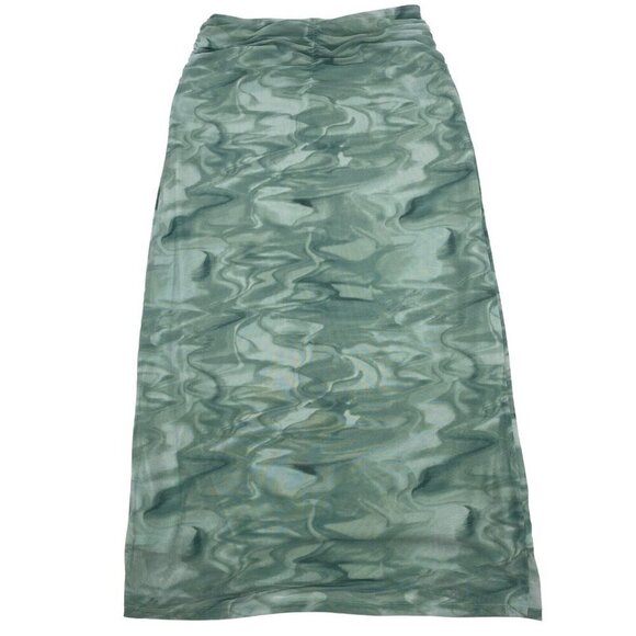 House of Harlow 1960 Size Medium Midi Skirt Green Tie Dye Ruched Mesh - Picture 2 of 9